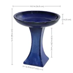 Sunnydaze Ceramic Bird Bath with Glazed Finish - Blue Glazed Finish - 16" H