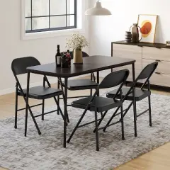 Whizmax Solo Classic Home Adult Modern Metal Indoor Auditorium Padded Folding Chairs, Black (Set of 4)