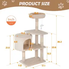 FDW 36 Inch Cat Tree Cat Tower Tall with Scratching Posts Cozy Condo Multi-Level Furniture Activity Center Cat Furniture for Indoor Cats
