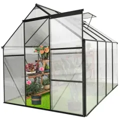 6x8 FT Polycarbonate Greenhouse Raised Base and Anchor Aluminum Heavy Duty Walk