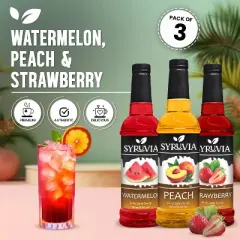 Syruvia Coffee Flavors Variety Pack: Watermelon, Peach & Strawberry 25.4 fl oz Syrup
