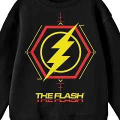 The Flash Movie Hexagon Thunderbolt Logo Crew Neck Long Sleeve Black Youth Sweatshirt