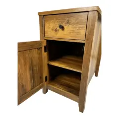 Gulches Farmhouse End Table Bedside Table with Charging Station,Night Stand with Barn Door & Drawer, Storage for Bedroom Living Room, Brown