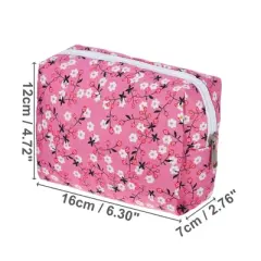 Unique Bargains Portable Flower Cosmetic Bag Deep Pink 1 Pc