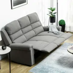 HOMCOM Recliner Sofa Couch with Easy Pull Handles and Adjustable Footrest, 3 Seater Sofa Modern Couch, Gray