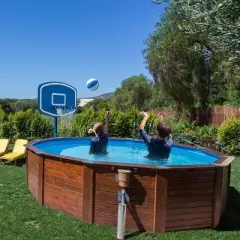 GoSports Splash Hoop UP Above Ground Pool Hoop Basketball Game with 2 Pool Basketballs and Pump - Blue