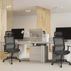 Tangkula High Back Mesh Office Chair Ergonomic Executive Chair Swivel Computer Task Chair w/ Headrest Black/ Gray