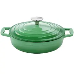 MegaChef 2 Quart Round Enameled Cast Iron Braiser Pan in Green