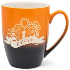100 North Floral Heart 10 Ounce Orange and Black Two Toned Ombre, Comfortably Fits Your Hands, Ceramic Tea Coffee Cup Mug, Amore