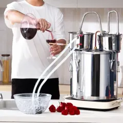 VEVOR Alcohol Still, 8 Gal / 30 L Stainless Steel Water Alcohol Distiller with Copper Coil for Fast Cooling, Dual Condenser Distiller Kit, Silver