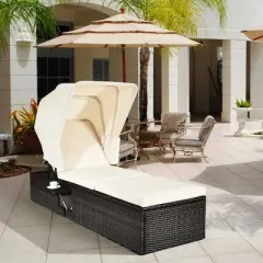 Tangkula Outdoor Cushioned Reclining Chaise Lounge w/Folding Canopy
