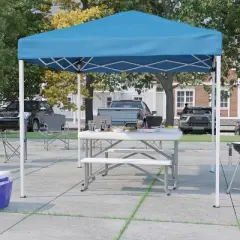 Flash Furniture 8'x8' Pop Up Event Canopy Tent with Carry Bag and Folding Bench Set - Portable Tailgate, Camping, Event Set