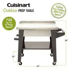 Cuisinart Outdoor Stainless Steel Prep Table: Mobile Kitchen Cart with Trash Bag Holder, Paper Towel Rack, Lower Shelf