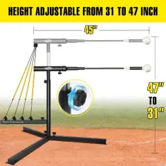 PLAYAPUT Baseball Swing Trainer with 4 Power Bands, Auto-Reset Function, Height Adjustable (31-47 inches) for Improved Power and Speed, Black