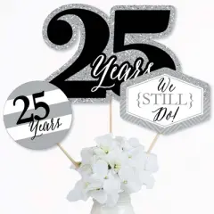 Big Dot of Happiness We Still Do - 25th Wedding Anniversary - Anniversary Party Centerpiece Sticks - Table Toppers - Set of 15
