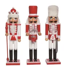 Transpac Christmas Wooden 15&rdquo; Red & White Nutcracker Set of 3. Christmas Home Decorations