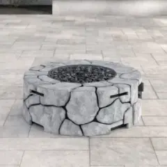 28 inch Fiber Reinforced Concrete Outdoor Fire Pit, 40,000 BTU, Round Gray, Propane or Natural Gas Compatible