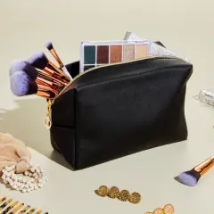 Glamlily 3 Pack Faux Leather Makeup Bag with Zipper, Travel Cosmetic Bags