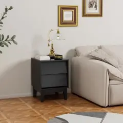 KWPZQEB Nightstand Set of 2, Wooden Night Stand with 2 Drawers, Mid Century Modern Nightstand Bed Side Table for Bedroom, Living Room