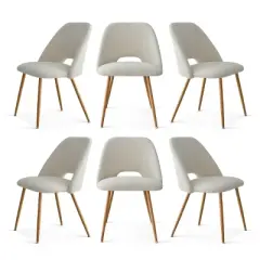 Edwin Boucle Dining Chair Set Of 6,Modern Kitchen Dining Room Chairs with Curved Round Backrest,Boucle Chairs with Oak Metal Legs -Maison Boucle