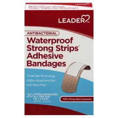 Leader Antibacterial Waterproof Strong Strips All One Size Adhesive Bandages 20 ea
