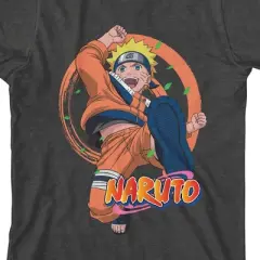 Naruto Classic Excited Naruto Youth Boy's Charcoal T-Shirt