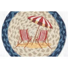 Earth Rugs Red Beach Chair Round Trivet &ndash; 10" Coastal Print on Natural Braided Jute Mat