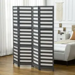 HOMCOM 5.6' 4 Panel Room Divider Folding Privacy Screen Panel, Louvred Freestanding Privacy Divider, White / Grey