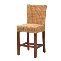 Racquel Natural Rattan and Mahogany Wood Counter Height Barstool Walnut Brown - bali & pari
