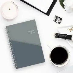 Blue Sky 5"x8" 2025-2026 Weekly/Monthly Wirebound Planner Gray Double Pockets
