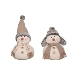 Transpac Plush Rustic Plaid Snowman Set of 2 Decorative Figurines for Christmas Indoor Tabletop Decorations