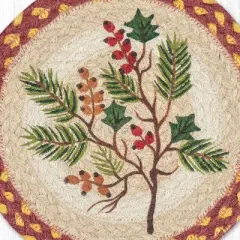 Earth Rugs Evergreen Holly Round Trivet &ndash; 10" Printed Holiday Berry Design on Braided Natural Jute