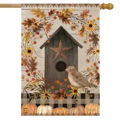 Primitive Fall  Birdhouse House Flag 28" x 40" Briarwood Lane
