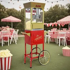 LOVSON 12oz Popcorn machine trolley, equipped with stainless steel pot, heating lamp and accessories, suitable for parties, popcorn machine ,red