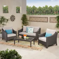 Christopher Knight Home Antibes Outdoor Wicker 4 Seater Chat Set with Cushions, Gray/Light Gray