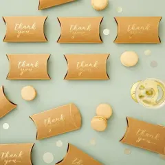 Sparkle and Bash 100 Pack Kraft Thank You Boxes for Favors with Gold Foil, Bulk Gift Wrap for Party Supplies, 5.2 x 3.2 In