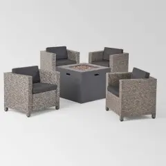 Maxwell 5pc Wicker Club Chair and Square Fire Pit Set - Mixed Black/Dark Gray - Christopher Knight Home