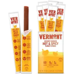 Snack Sticks by Vermont Smoke & Cure - Hot & Spicy &ndash; Turkey &ndash; Healthy Meat Protein &ndash; 1oz Jerky Sticks &ndash; 24 count carton