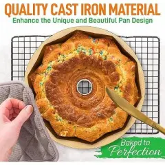 NutriChef Extra Thick Cast Aluminum Bundt Cake Pan Baking Pan, 2 Layers Non-stick Coating - NCBUTP26