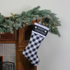 Northlight 20.5" Black and White "Merry Christmas" Christmas Stocking with Blanket Stitch Cuff