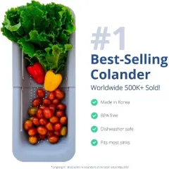 Over the Sink Colander Strainer Basket - Wash Vegetables and Fruits, Drain Cooked Pasta and Dry Dishes