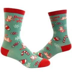 Crazy Dog Women's Peppurrmint Meowcha Socks Funny Pet Cat Kitty Animal Lover Christmas Coffee Mocha Footwear