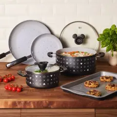 Farberware Disney Monochrome 7pc Ceramic Nonstick Cookware Set Black: Dishwasher Safe, Electric & Gas Compatible
