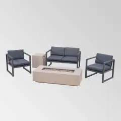 Navan 5pc Aluminum Chat Set with Fire Pit - Dark Gray/Black/Light Gray - Christopher Knight Home
