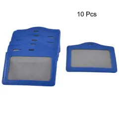 Unique Bargains 10 Pcs Factory Company Blue Faux Leather Horizontal Staff Name Badge ID Card Holder