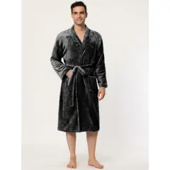 Lars Amadeus Men's Plush Shawl Collar Robe Long Sleeves Spa Bathrobe