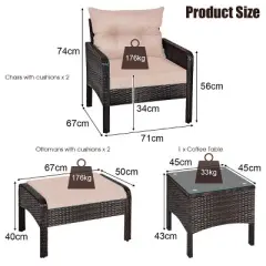 Tangkula 5-Piece Patio Rattan Conversation Set Cushioned Sofas and Ottoman Set with Table