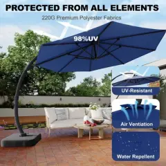 Outdoor Large Round Aluminum Offset Umbrella - Heavy Duty Offset Umbrella With 360&deg; Rotation, Offset Patio Cantilever Umbrella With Base Included