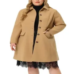 Agnes Orinda Women's Plus Size Winter Outerwear Single Breasted Long Overcoats