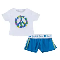 Sophia&rsquo;s Peace Sign Tee Shirt & Sports Shorts for 18&rdquo; Dolls, White/Blue